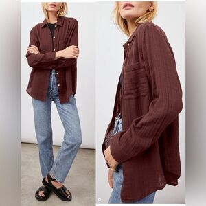 Rails Ellis Shirt in Russet Organic Cotton Gauzy , size Small